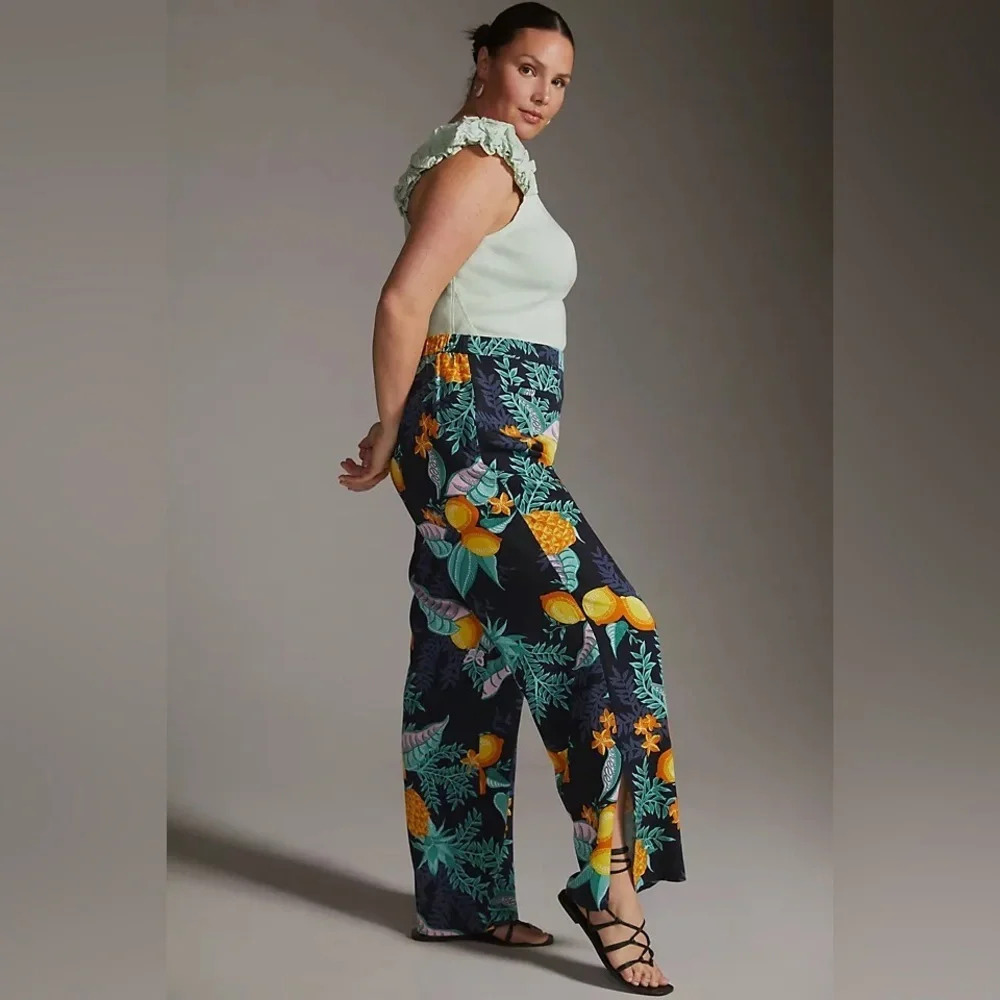 Anthropologie Maeve plus size 20W Escape‎ Printed Pants Pineapple Lemon Tropical